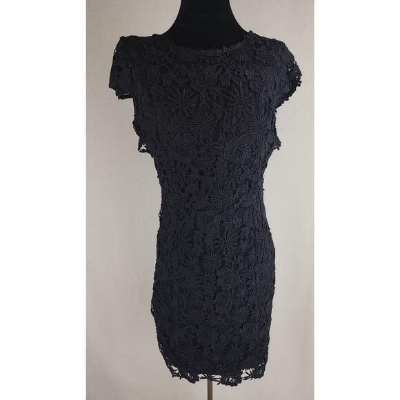 Lulu's Dress Women M Black Cocktail Lace/crochet witchcore romantic Goth Holiday - Picture 4 of 9